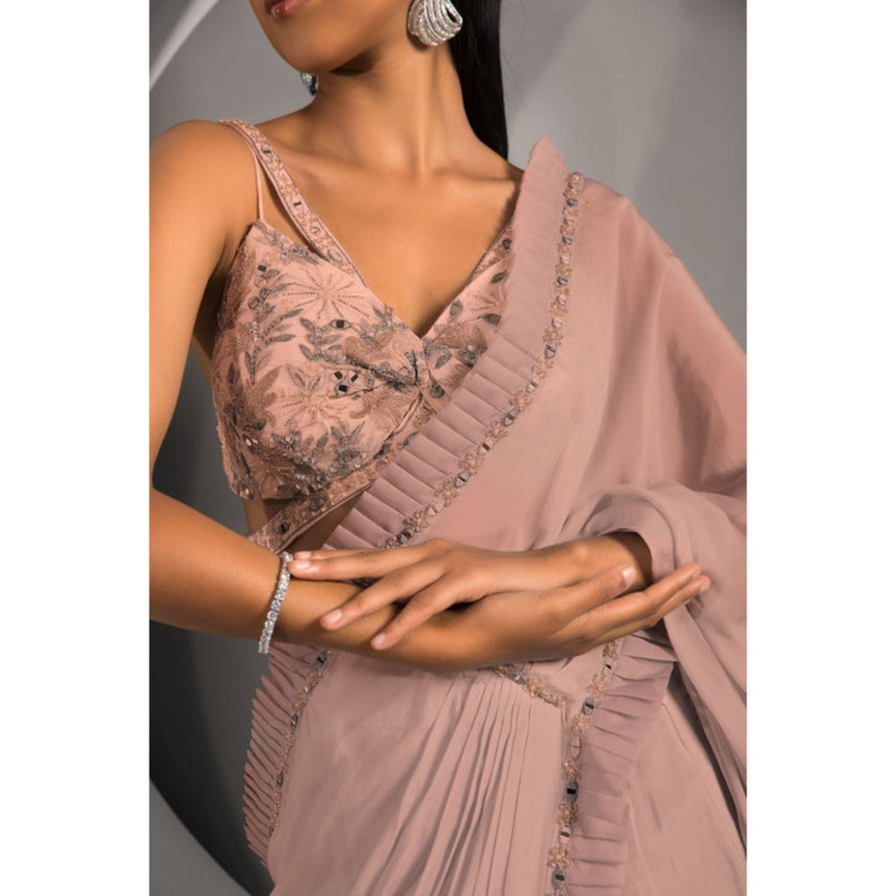 "Two Sisters" by Gyans Daisy Pink Saree with Stitched Blouse