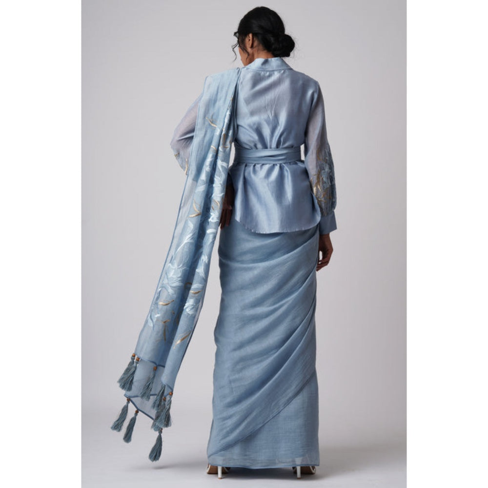 "Two Sisters" by Gyans Bella Pacific Blue Resort Saree with Stitched Blouse