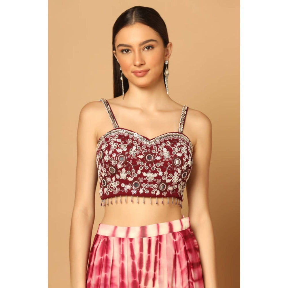 "Two Sisters" by Gyans Women Maroon Georgette Tie & Dye Blouse with Dhoti and Cape