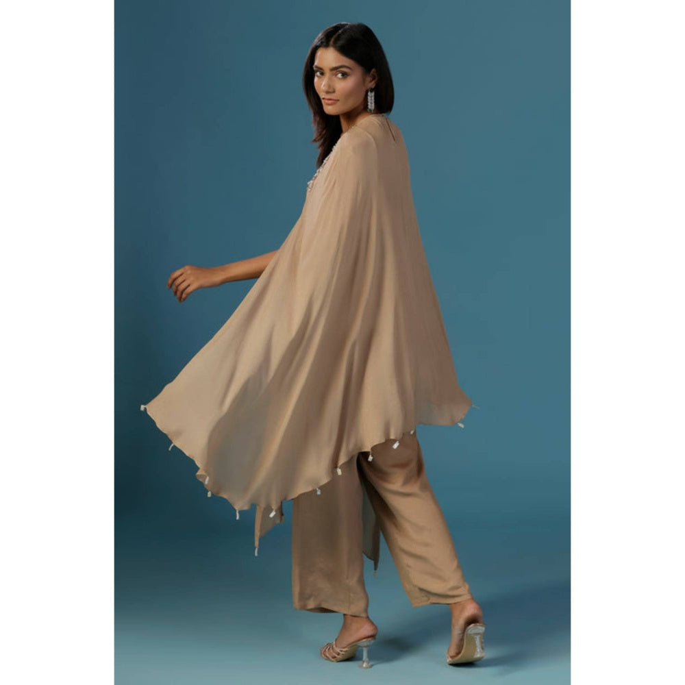"Two Sisters" by Gyans Golden Shimmer Georgette Cape Kurta Set With Nakshi And Zardozi