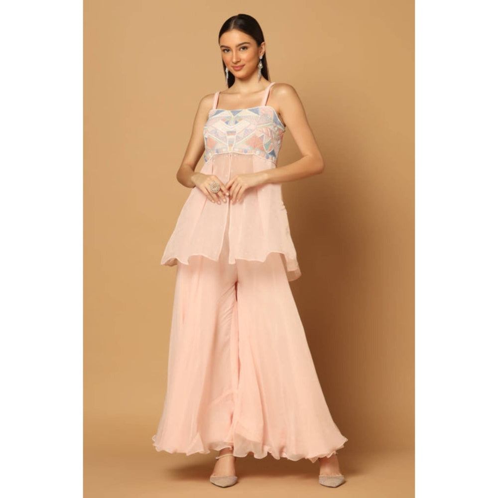 "Two Sisters" by Gyans Peach Embroidered Sharara Set