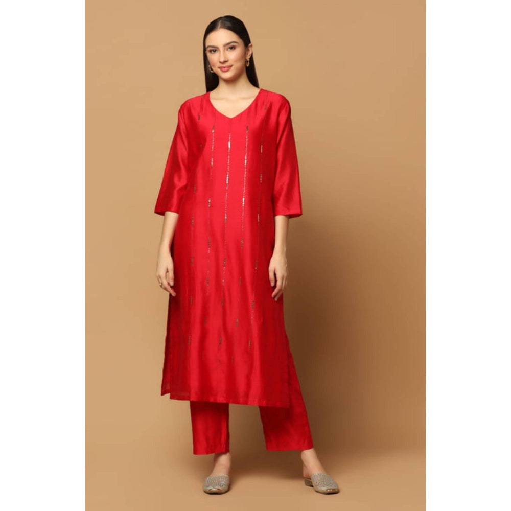 "Two Sisters" by Gyans Red Mukaish Kurta Set