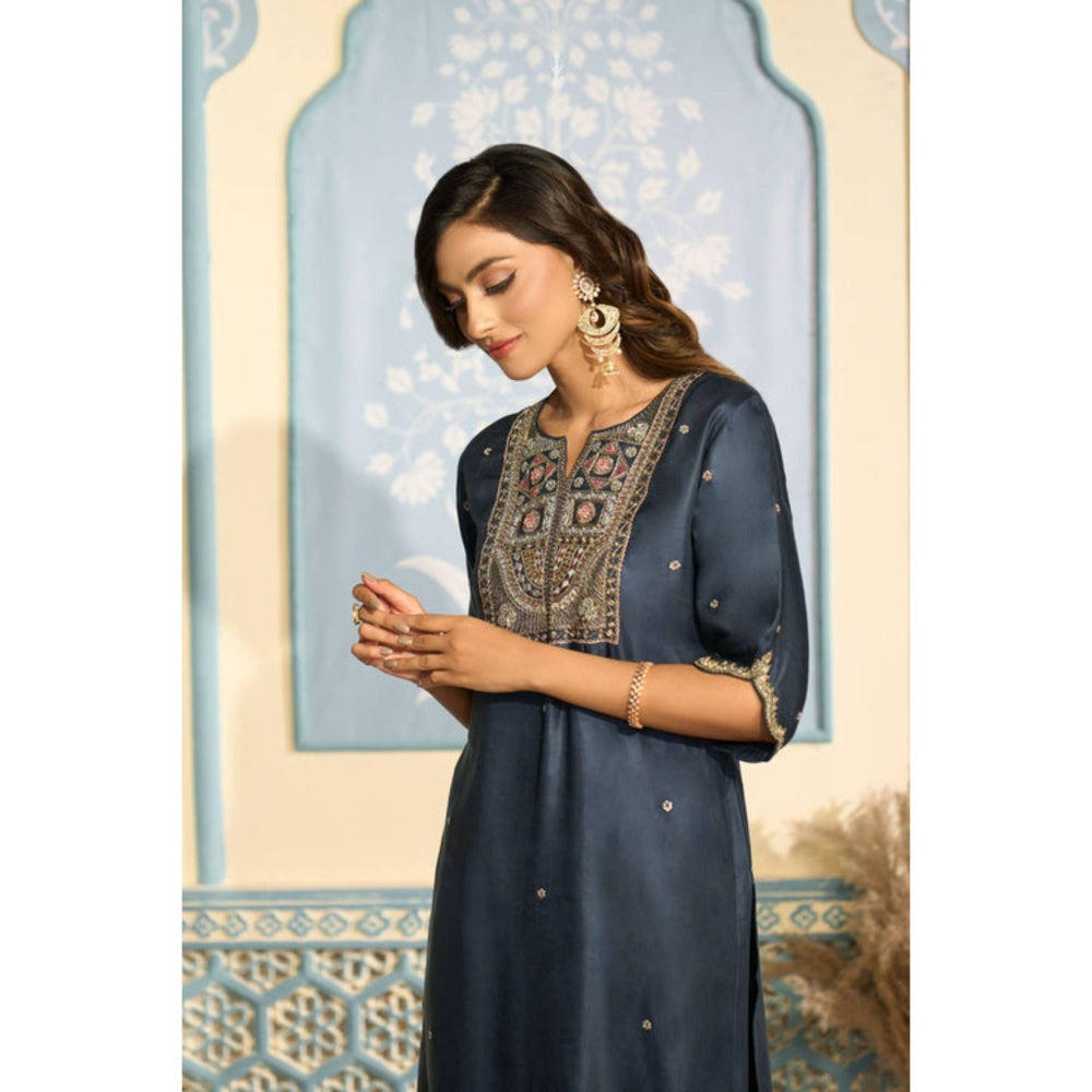 "Two Sisters" by Gyans Embroidered Navy Kurta Set