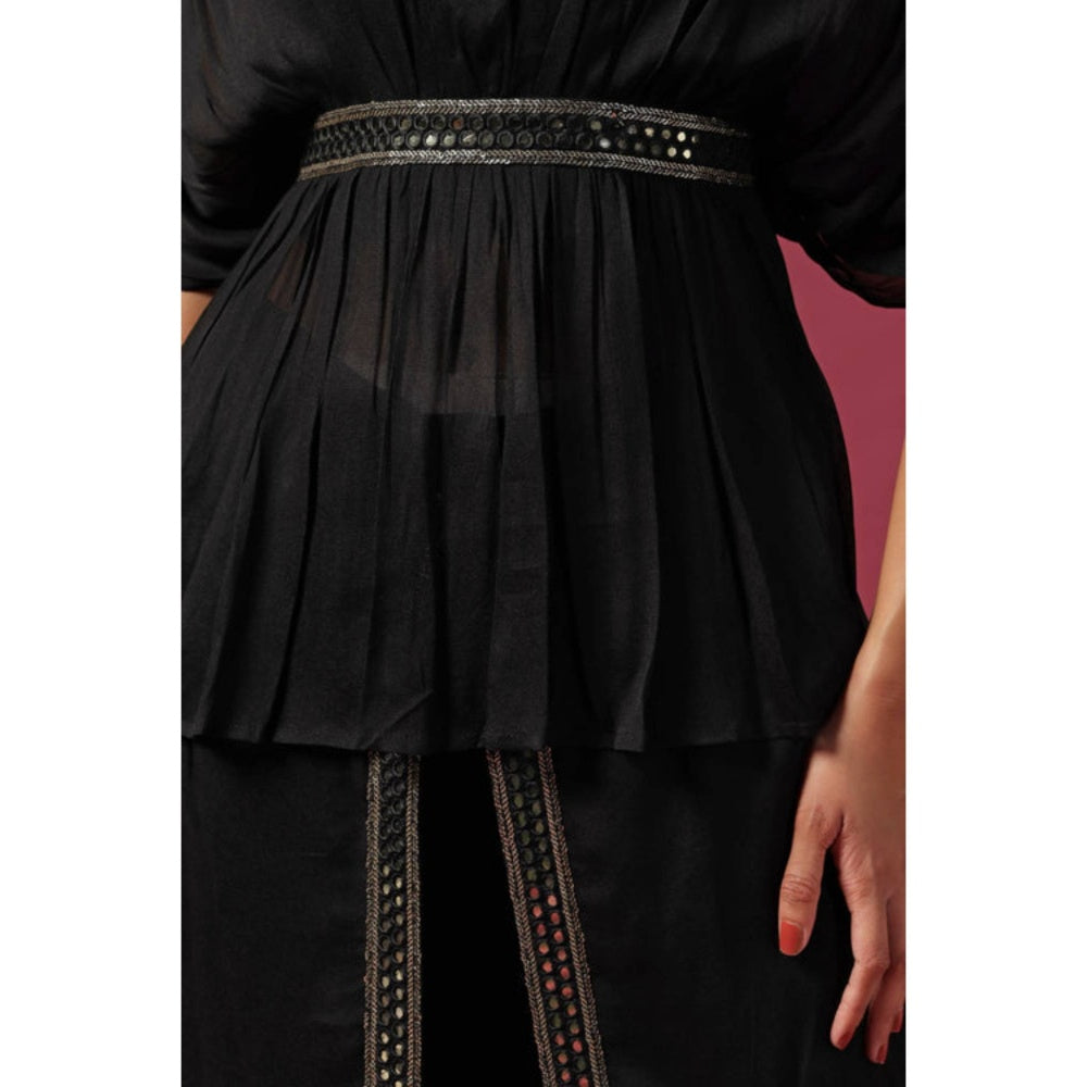 "Two Sisters" by Gyans Black Embroidered Kaftan Paired With Pants