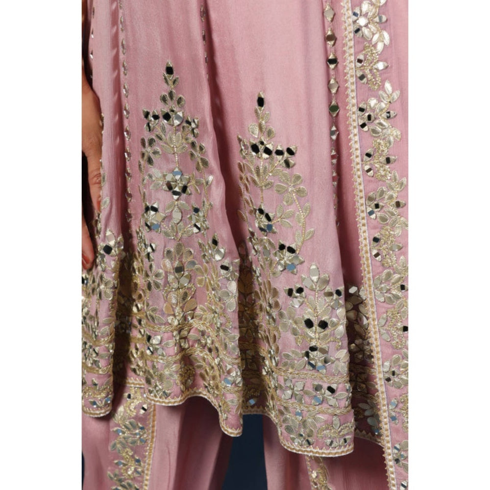 "Two Sisters" by Gyans Purple Georgette Embroidered V-Neck Kurta With Dhoti Pant And Dupatta