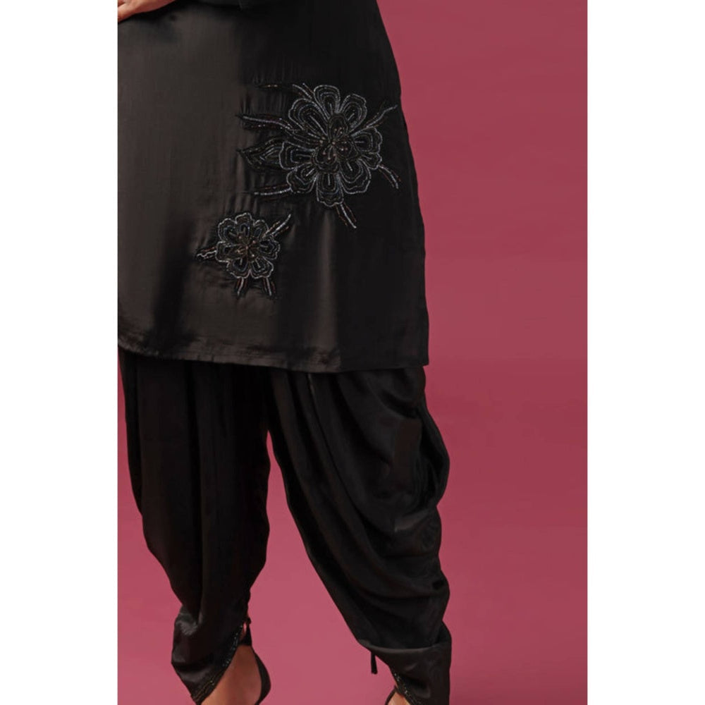 "Two Sisters" by Gyans Black Embroidered Kurta Paired With Dhoti Pants