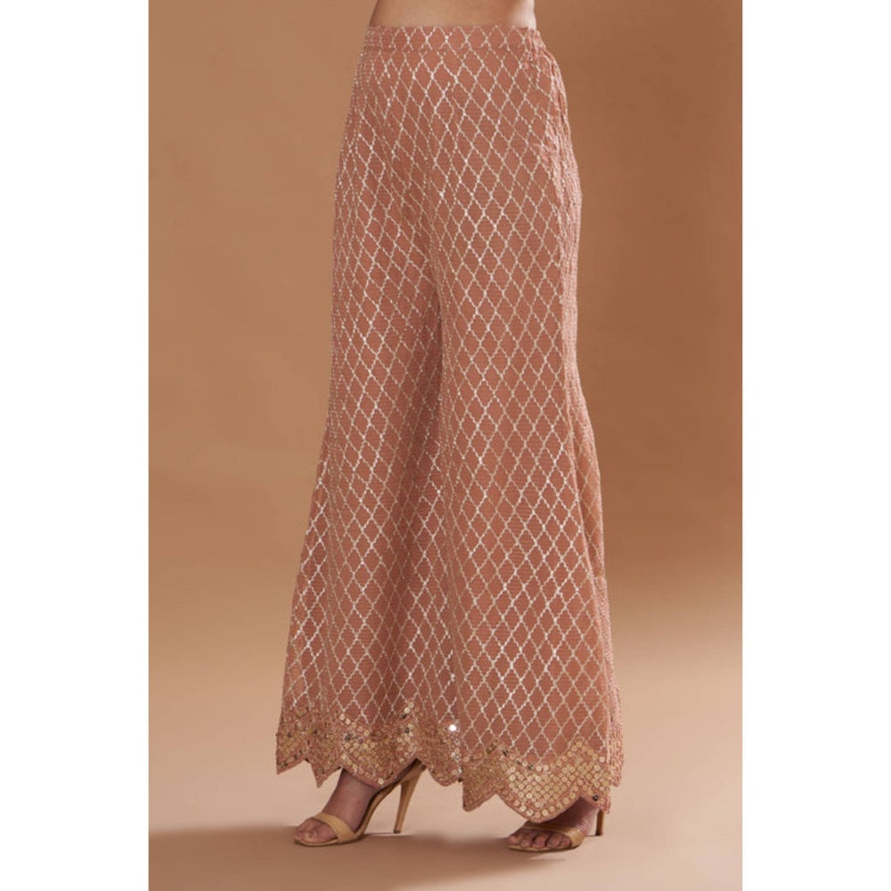 "Two Sisters" by Gyans Women Peach Georgette Embroidered Kurti with Palazzo and Dupatta