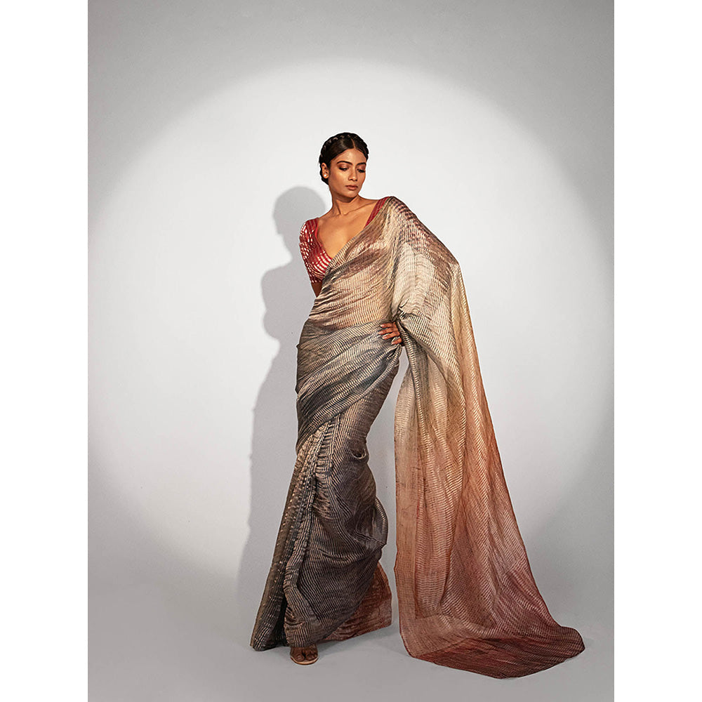 UNALLUME BY NISHA Sunset Symphony Ombre Saree with Unstitched Blouse - Metallic