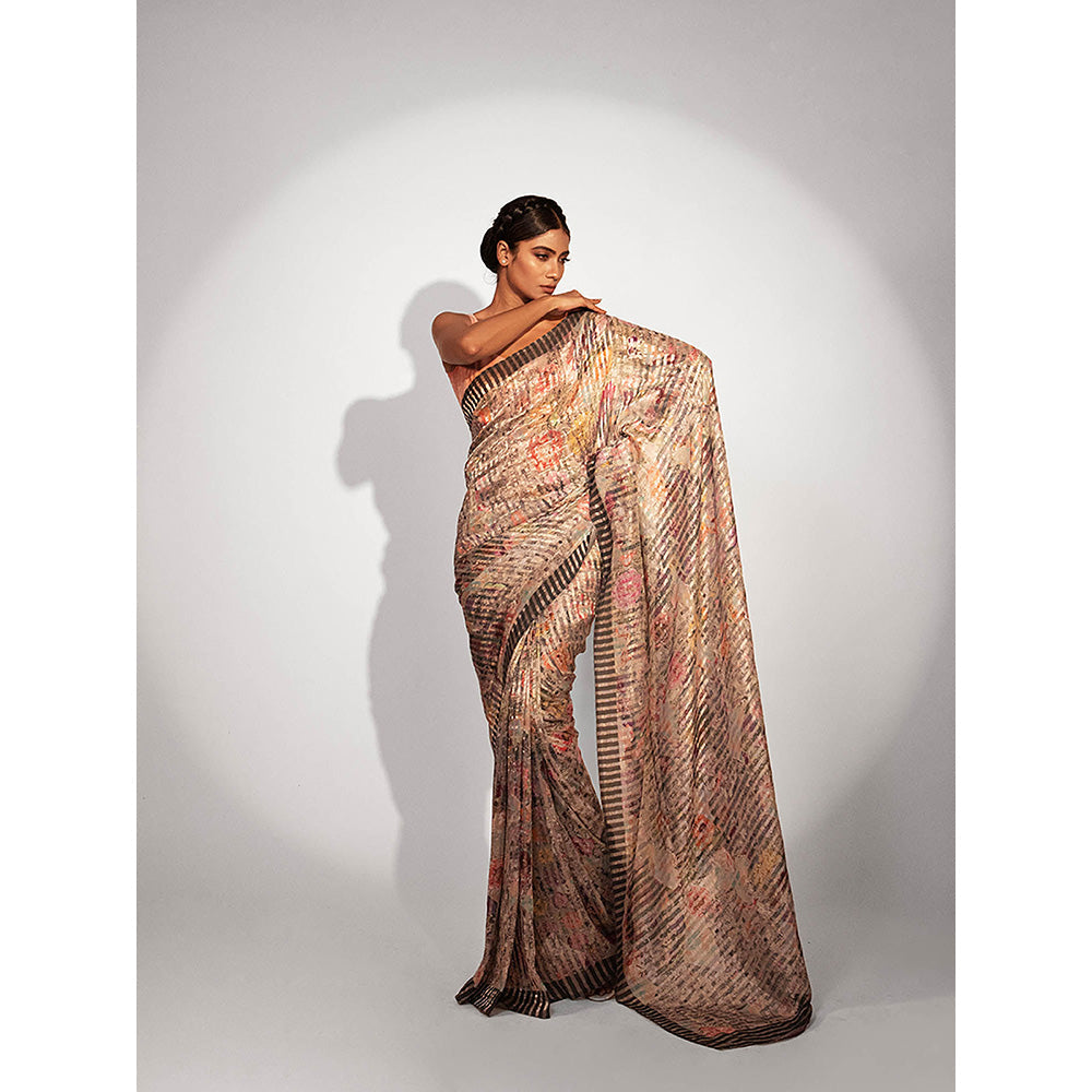 UNALLUME BY NISHA Ethereal Bloom Silk Saree with Unstitched Blouse - Multi-Color