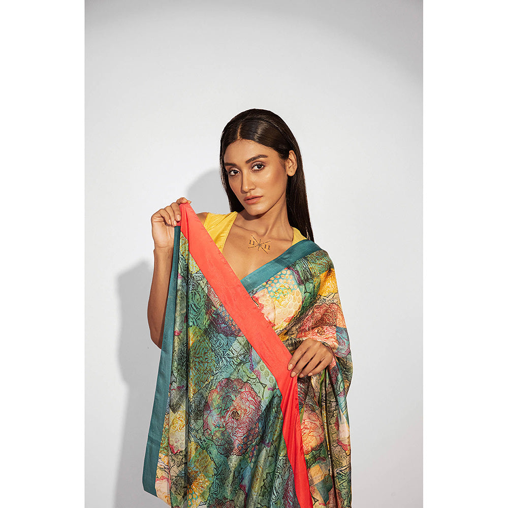 UNALLUME BY NISHA Garden Oasis Silk Saree with Unstitched Blouse - Multi-Color