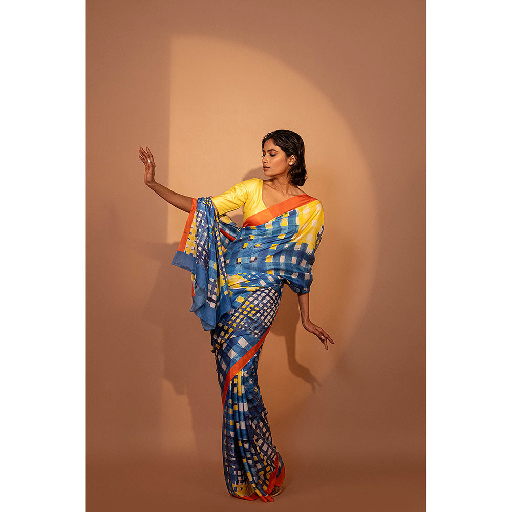 UNALLUME BY NISHA Twilight Tango Silk Saree with Unstitched Blouse - Blue