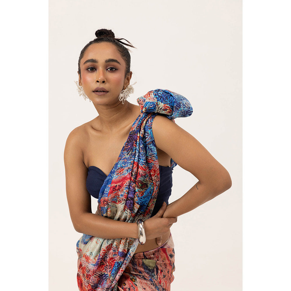 UNALLUME BY NISHA Pop Marble Silk Saree with Unstitched Blouse - Multi-Color