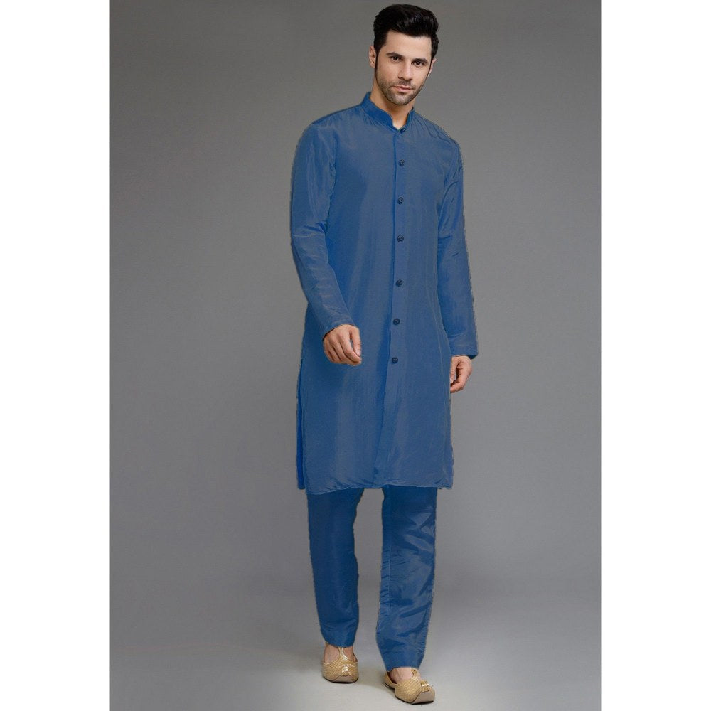 UTSAV FASHION Embroidered Uppada Silk Blue Faux Georgette Sherwani with Pant and Jacket
