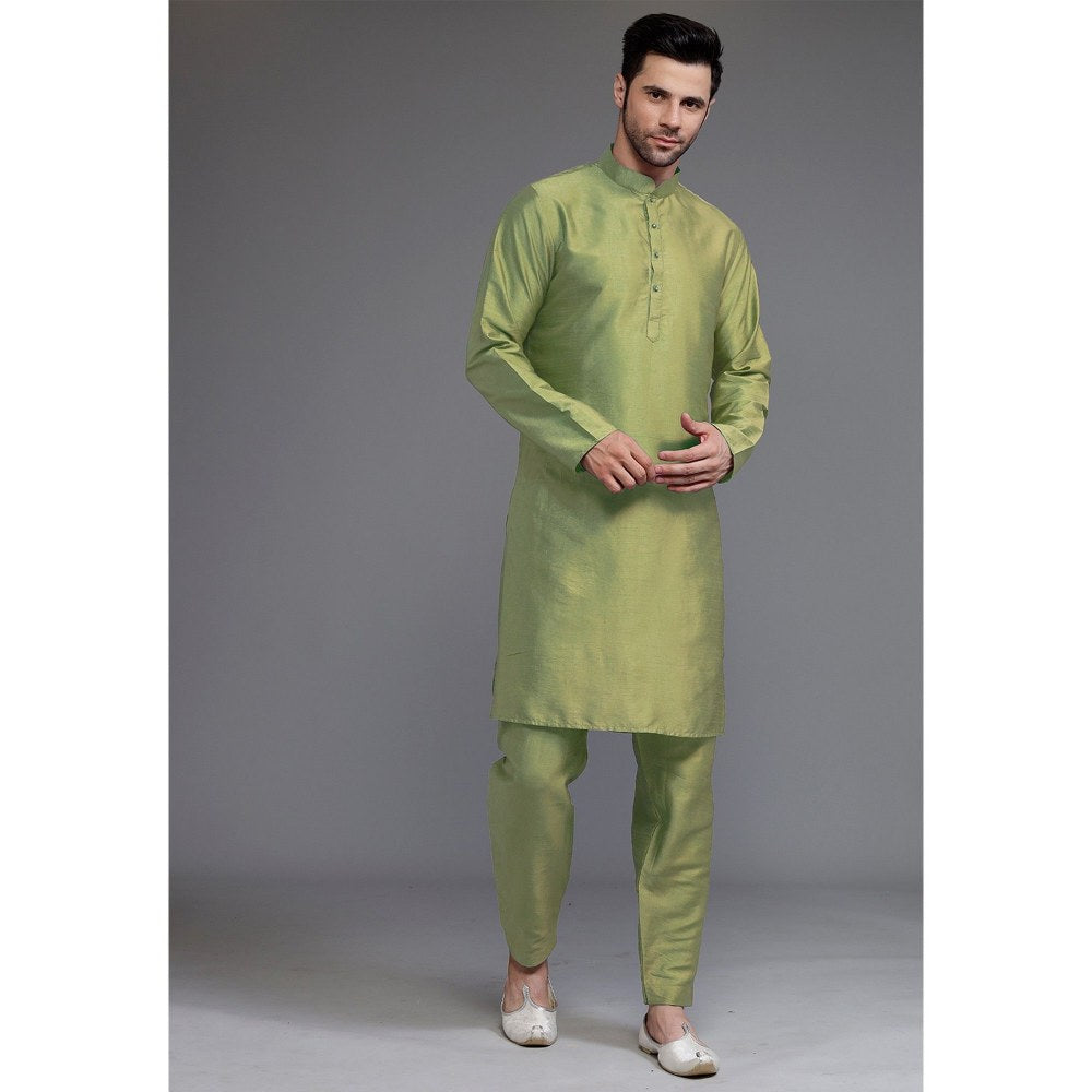 UTSAV FASHION Art Silk Olive Green Kurta with Pyjama and Nehru Jacket