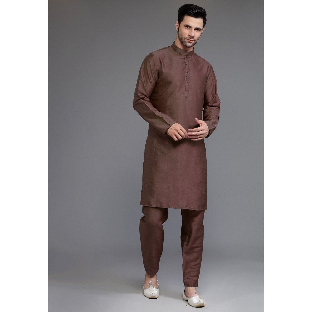 UTSAV FASHION Art Silk Dark Brown Kurta with Pyjama and Nehru Jacket