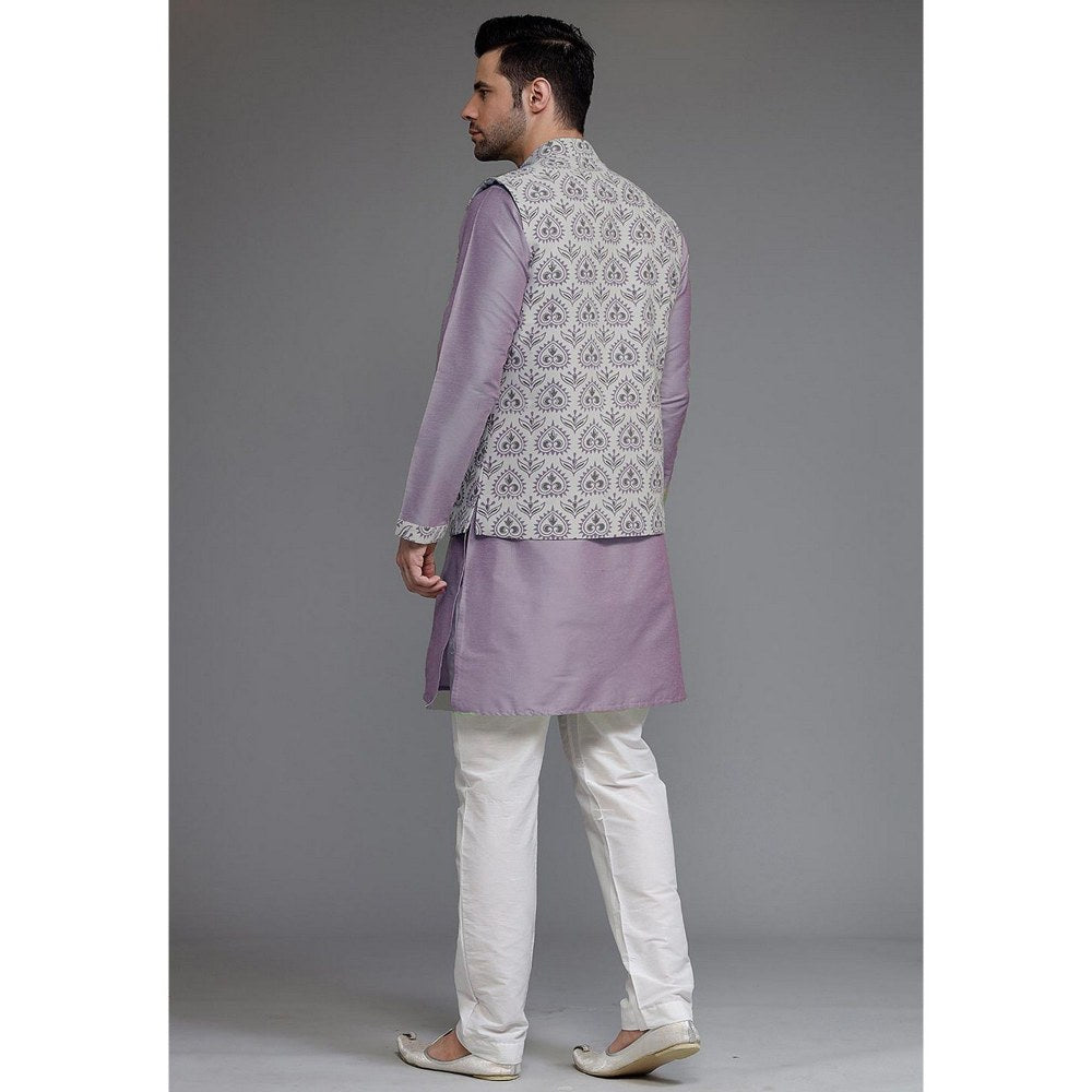 UTSAV FASHION Digital Printed Cotton Silk Purple Kurta with Pant and Jacket