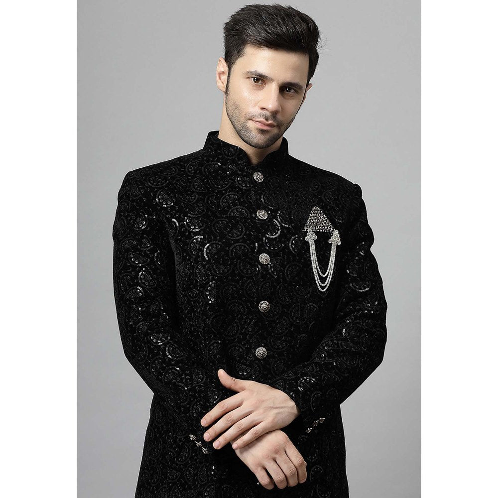 UTSAV FASHION Black Embellished Kurta with Jacket and Pant