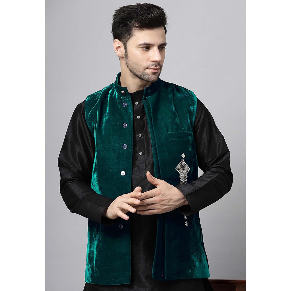 UTSAV FASHION Turquoise Straight Kurta and Pant with Nehru jacket