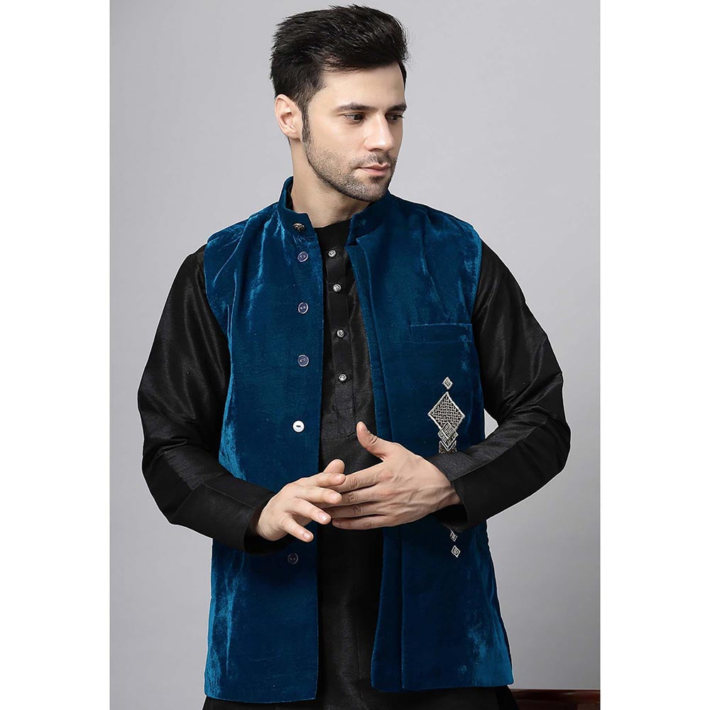 UTSAV FASHION Teal Straight Kurta and Pant with Nehru jacket