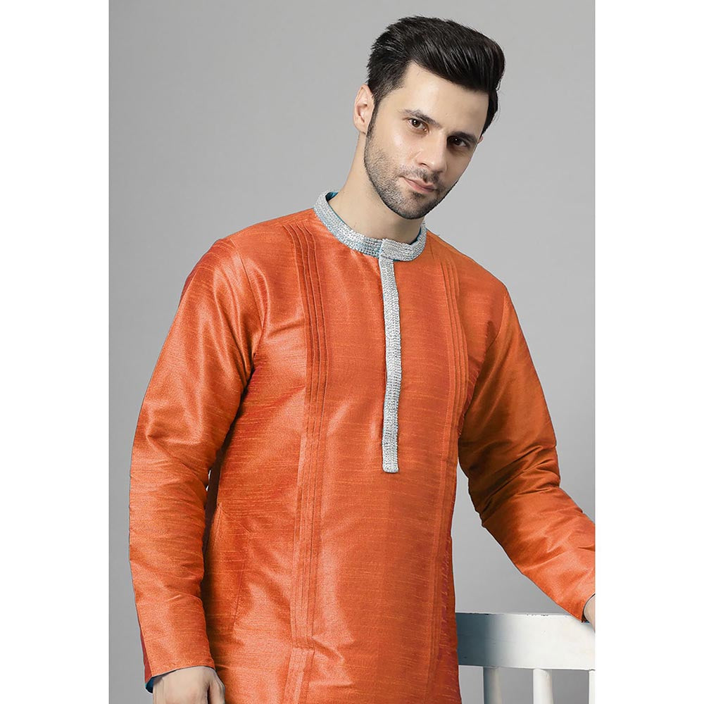 UTSAV FASHION Orange Embellished Pleated Straight Kurta with Salwar