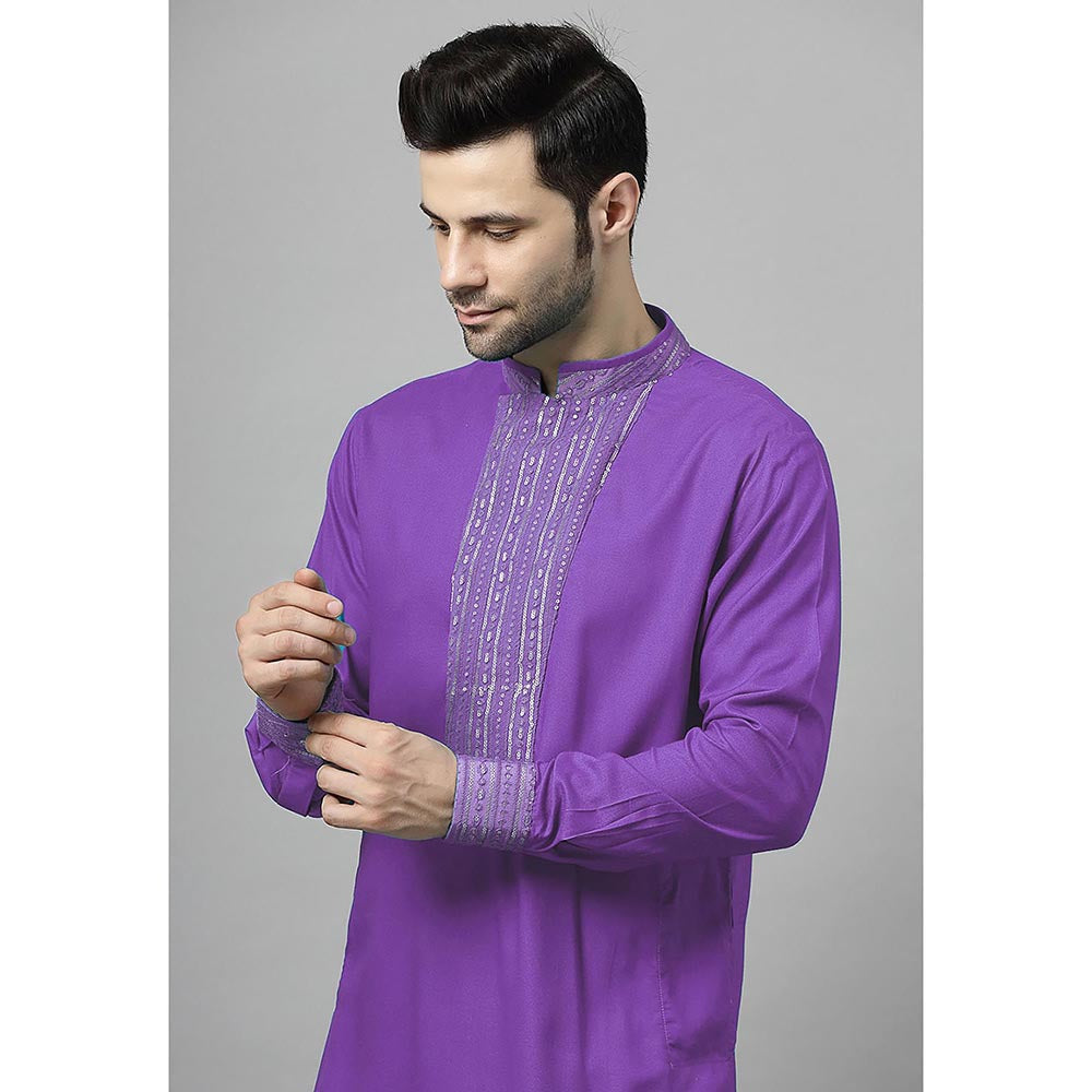 UTSAV FASHION Purple Sequinned Mandarin Collar Straight Kurta and Pant