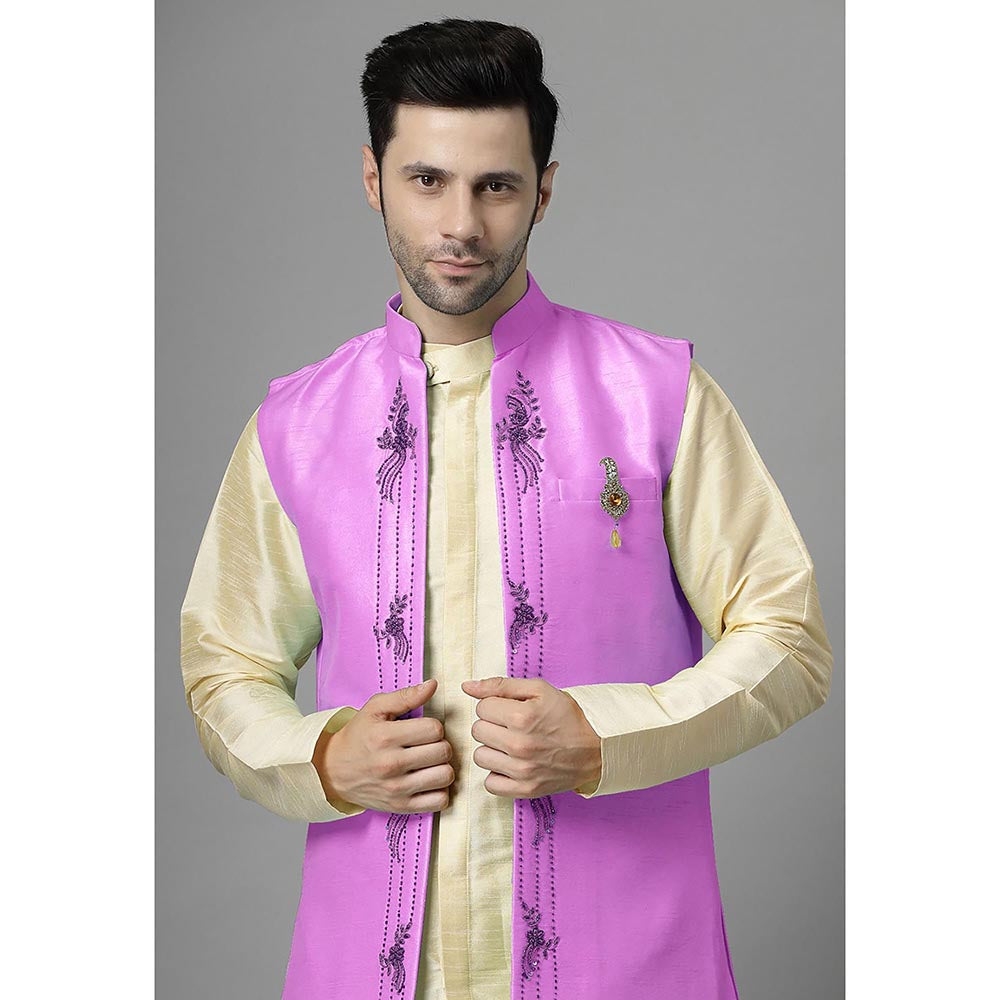 UTSAV FASHION Men Purple Ethnic Beads and Stones Kurta Pant and Jacket