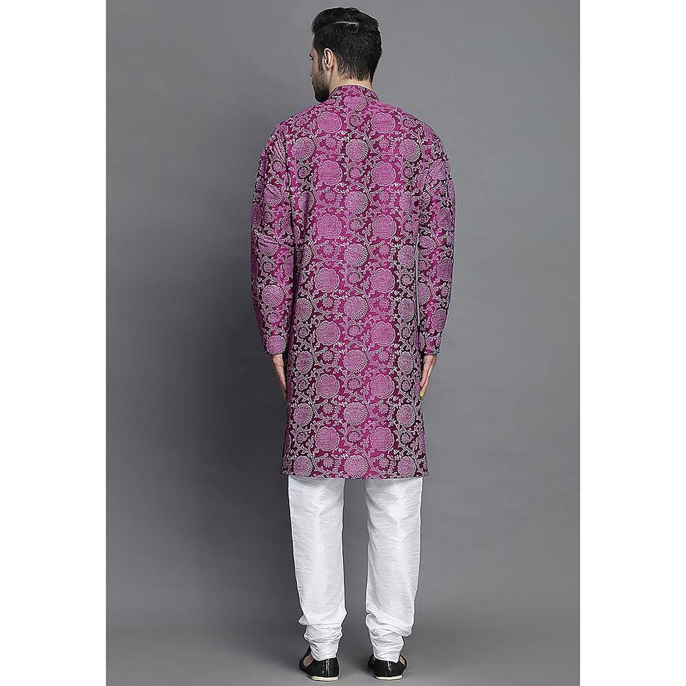 UTSAV FASHION Magenta Woven Design Straight Kurta with Churidar