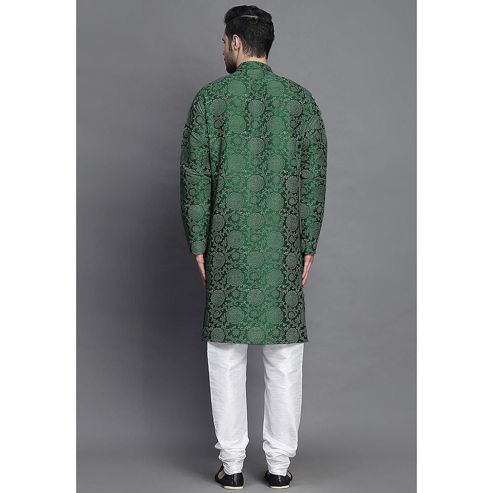 UTSAV FASHION Green Woven Design Straight Kurta with Churidar