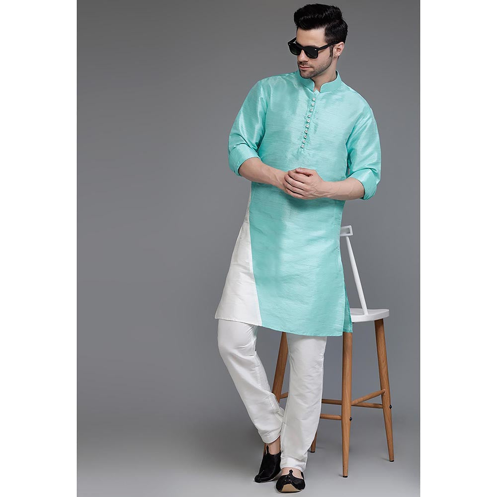 UTSAV FASHION Colourblocked Mandarin Collar Dupion Silk Kurta and Pant