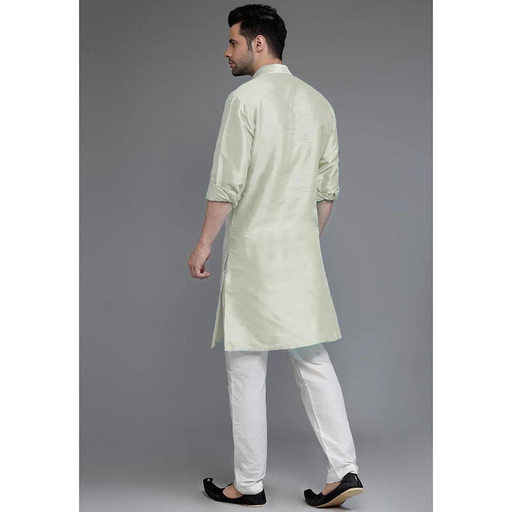 UTSAV FASHION Green Mandarin Collar Silk Kurta and Pant