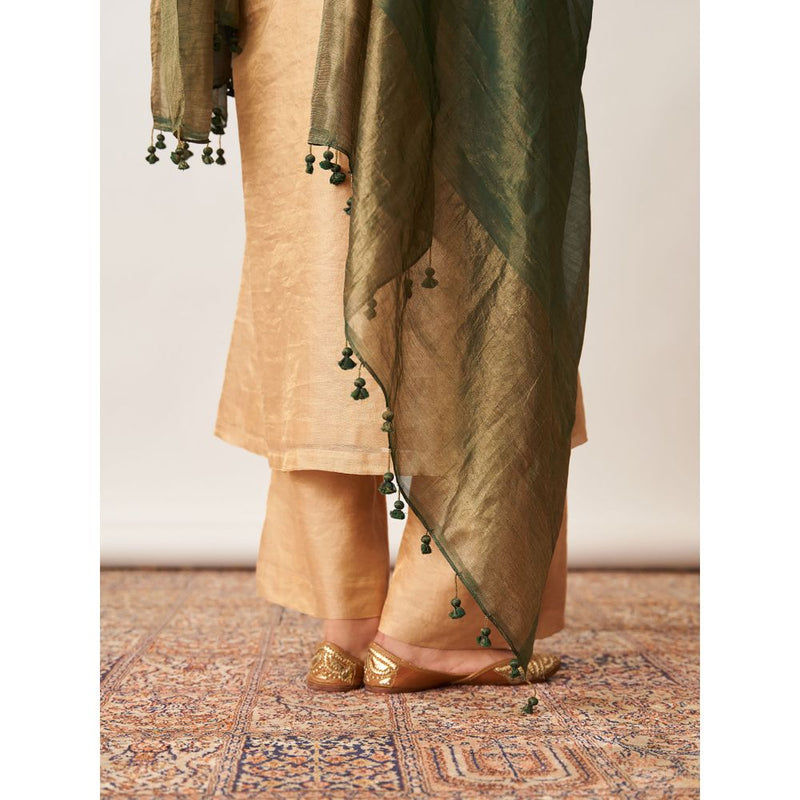 Vaaya The Bottle Green Silk Tissue Chanderi Dupatta