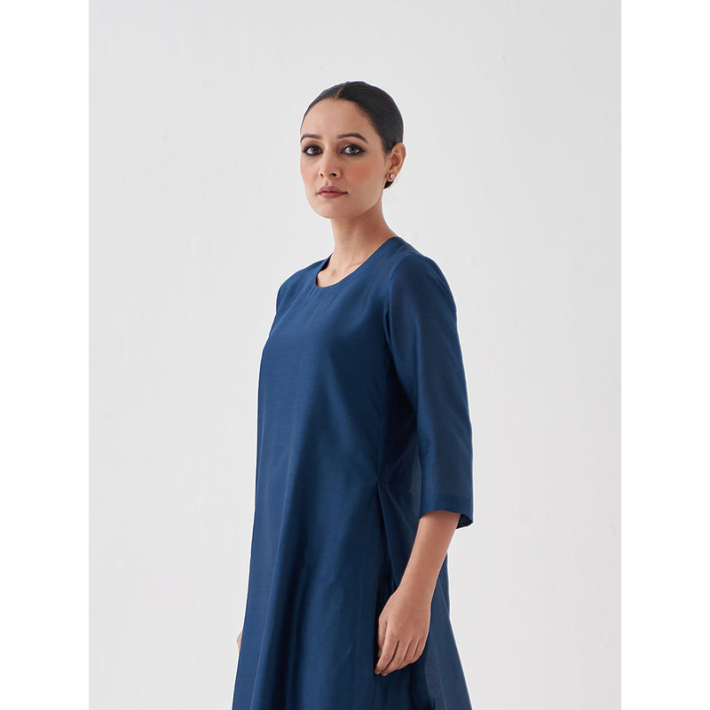 Vaaya Midnight Blue Silk Chanderi Kurta with Pant (Set of 2)