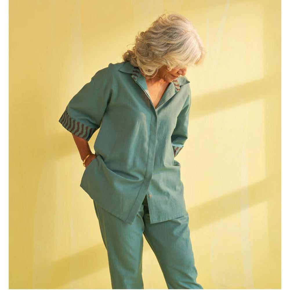 Vaaya Teal Blue Handwoven Cotton and Ikat Co-Ord Set