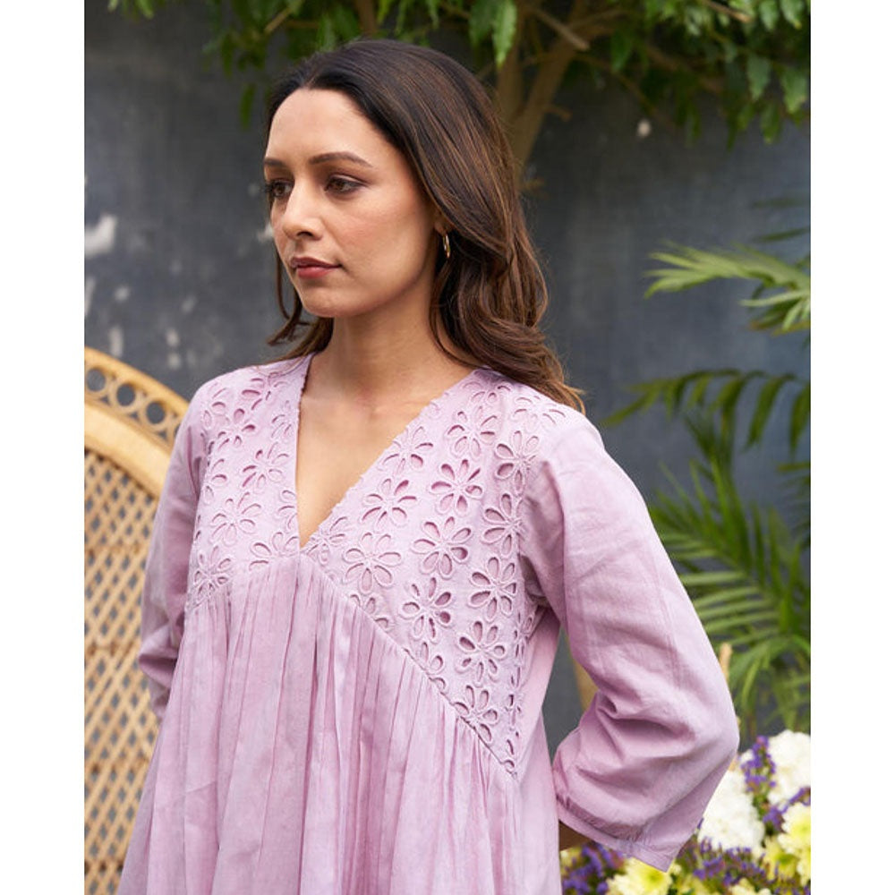 Vaaya Lavender Pure Mul Lace Yoke Maxi Dress