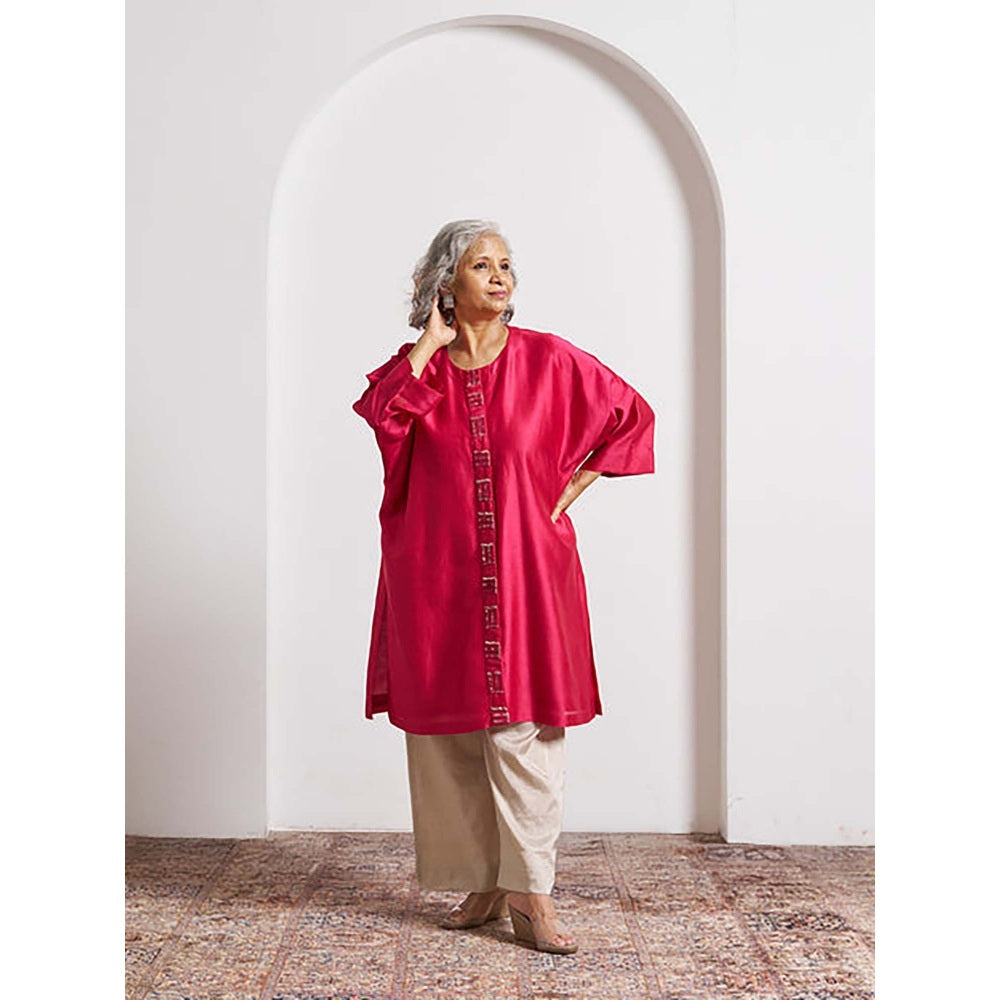 Vaaya Candy Red Silk Chanderi Anti-Fit Top