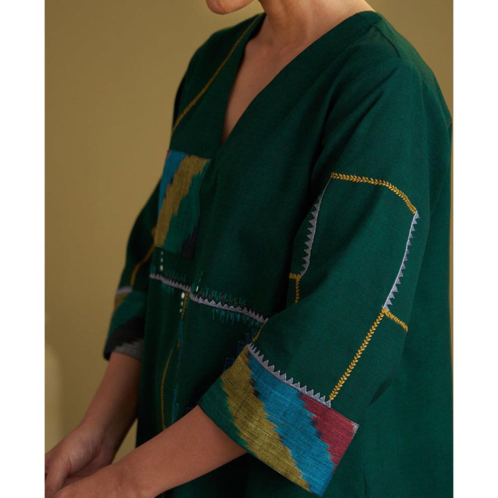 Vaaya Panna Handwoven Cotton Green Kurta with Pant