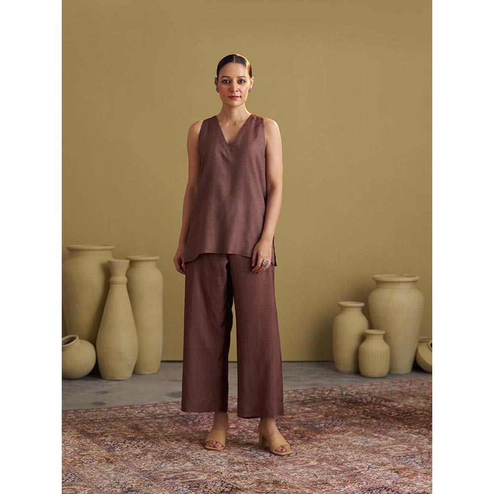 Vaaya Brown Silk Cotton Kurta and Palazzo Set