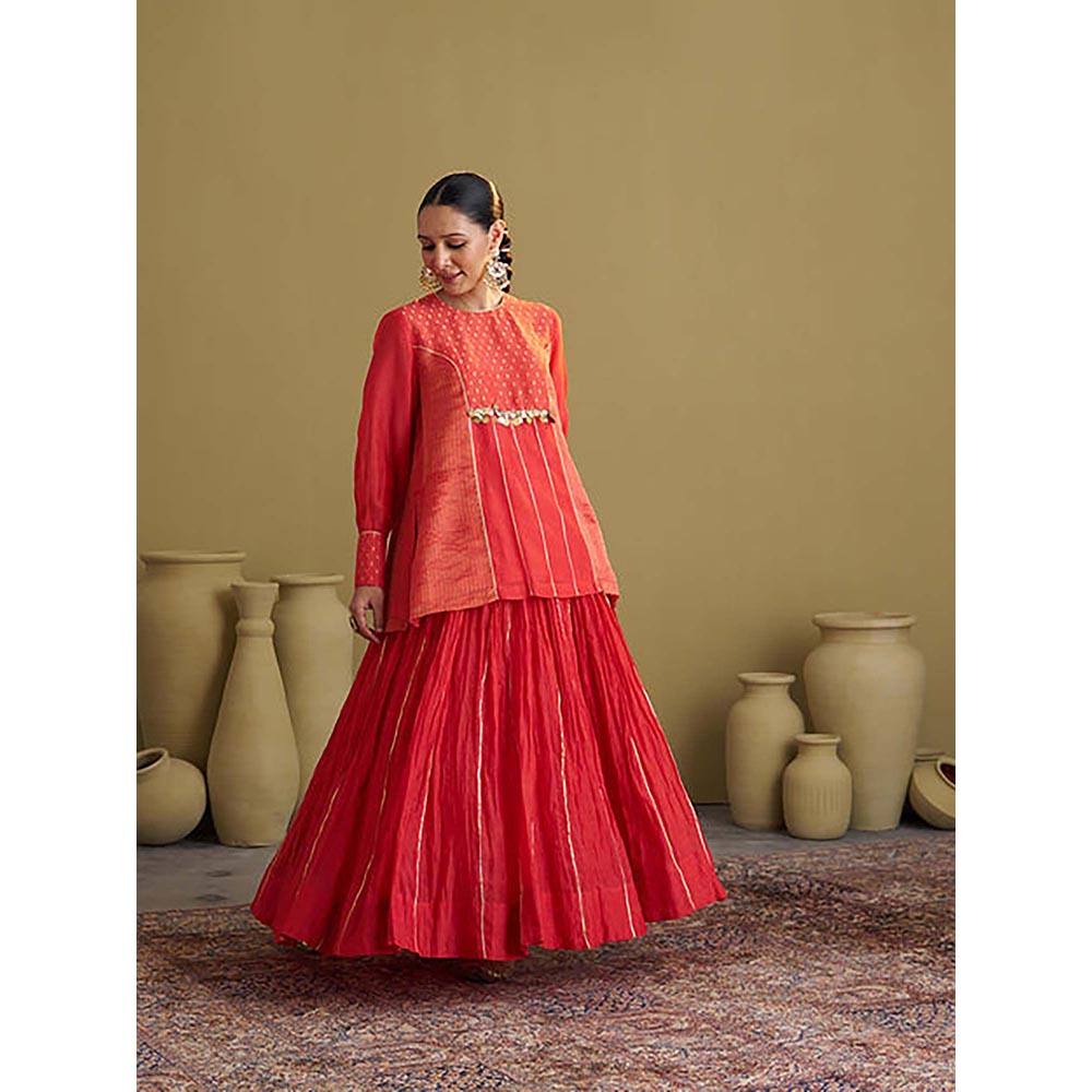 Vaaya The Alta Red Crushed Chanderi Gota Kurti with Lehenga