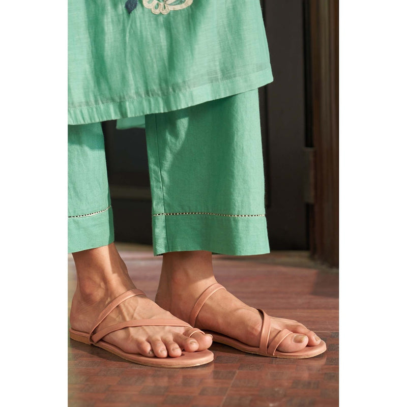 Vaayu Green Mint Floral Kurta with Pant and Dupatta