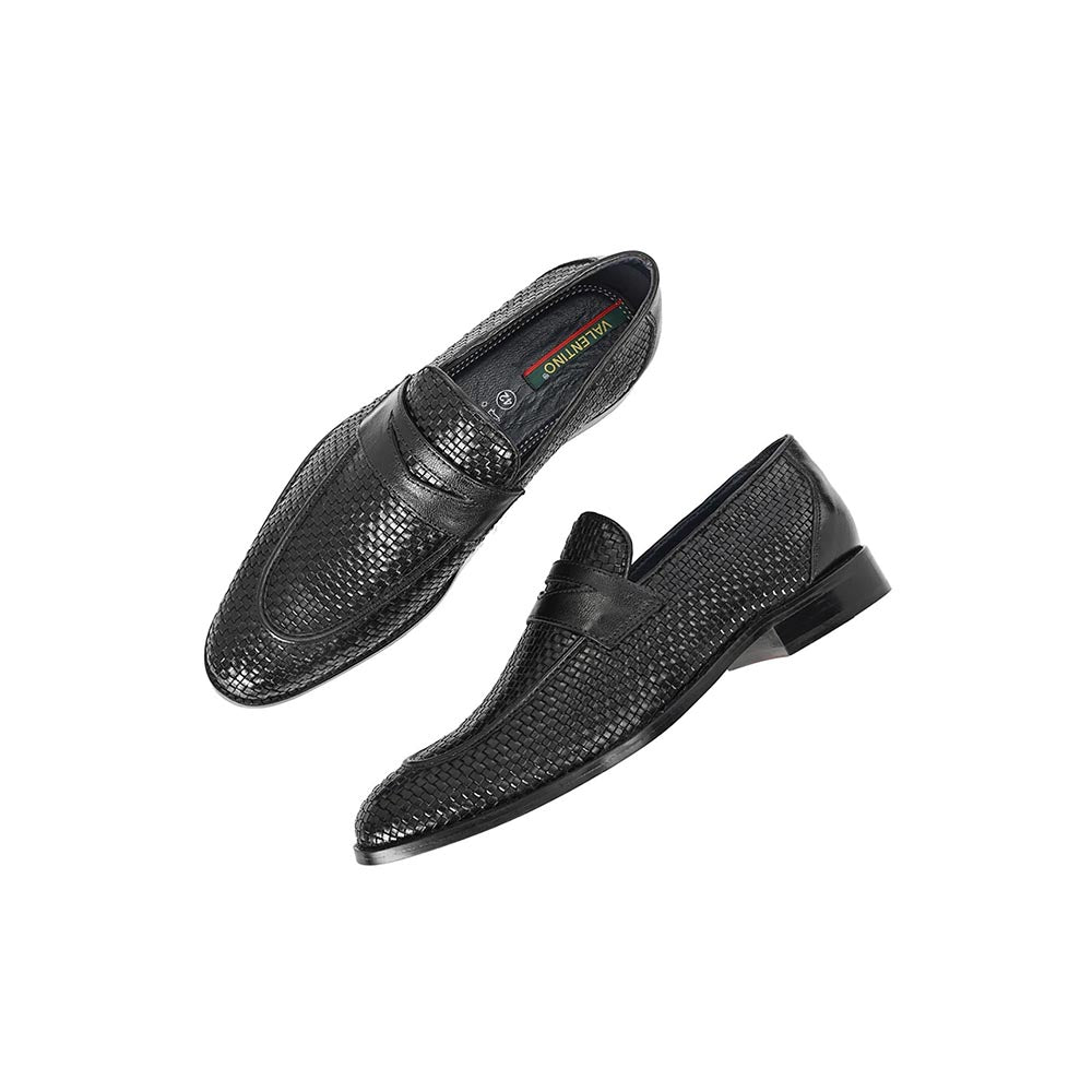 Valentino Mens Leather Casual Loafers - Black