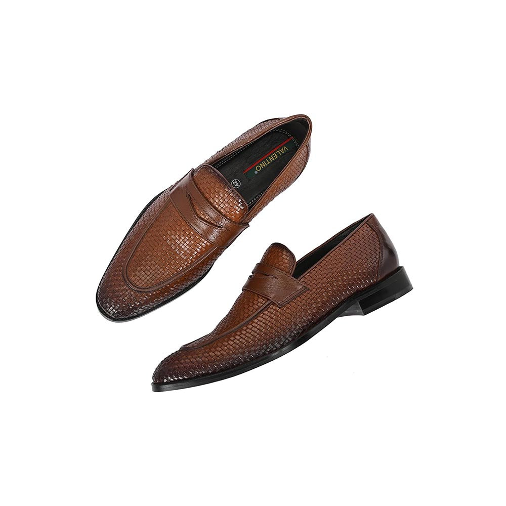 Valentino Mens Leather Casual Loafers - Brown