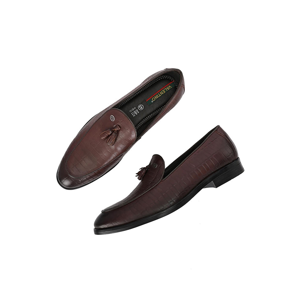 Valentino Mens Leather Casual Loafers - Brown