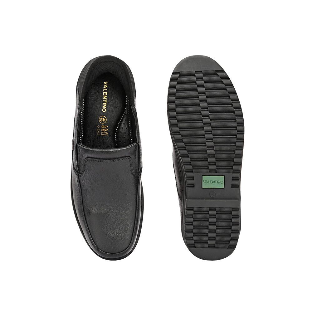 Valentino Men Premium Leather Black Hands-Free Slip-In Loafer Shoes