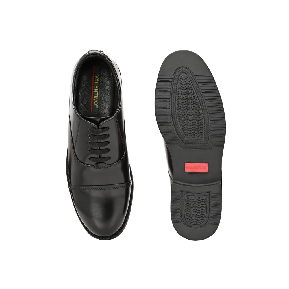 Valentino Men Premium Leather Black Oxford Police Shoes