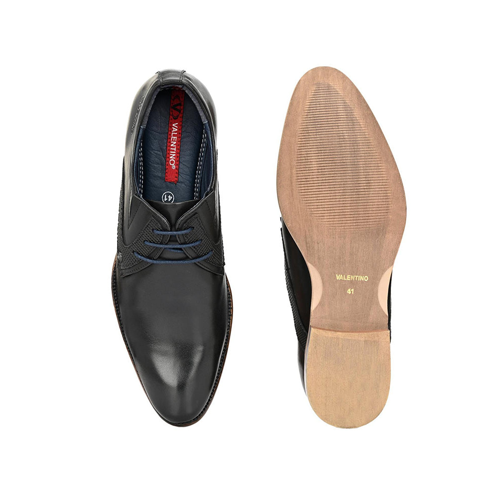 Valentino Men Premium Leather Black Lace-Up Formal Derby Shoes
