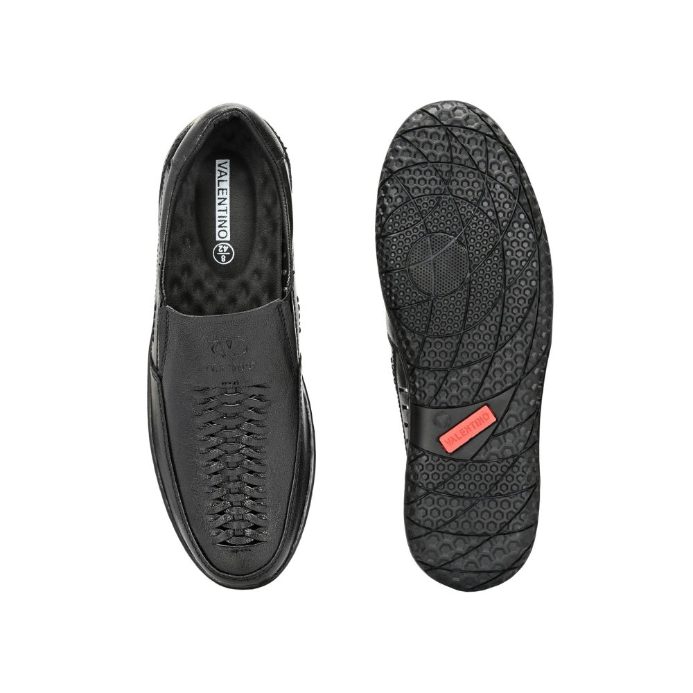 Valentino Men Premium Leather Black Slip-On Formal Loafer Shoes