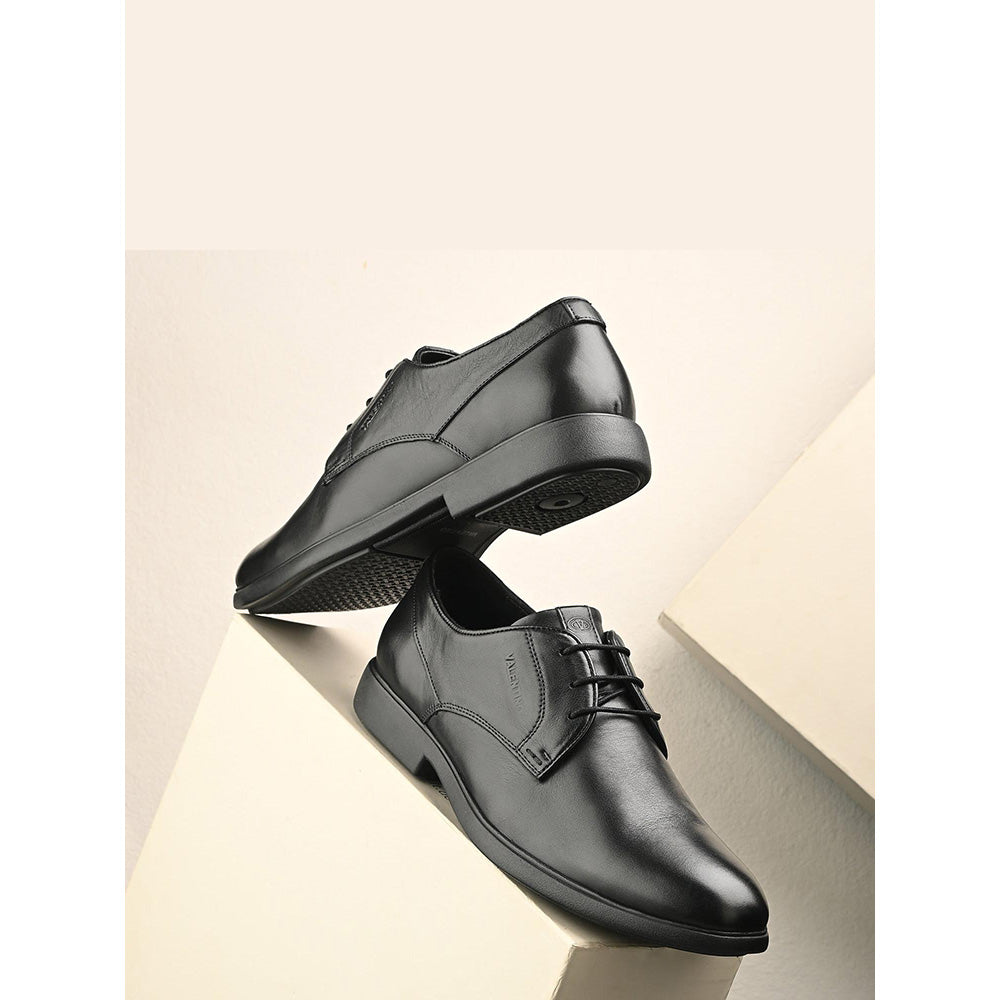 Valentino Men Premium Leather Black Lace-Up Formal Derby Shoes