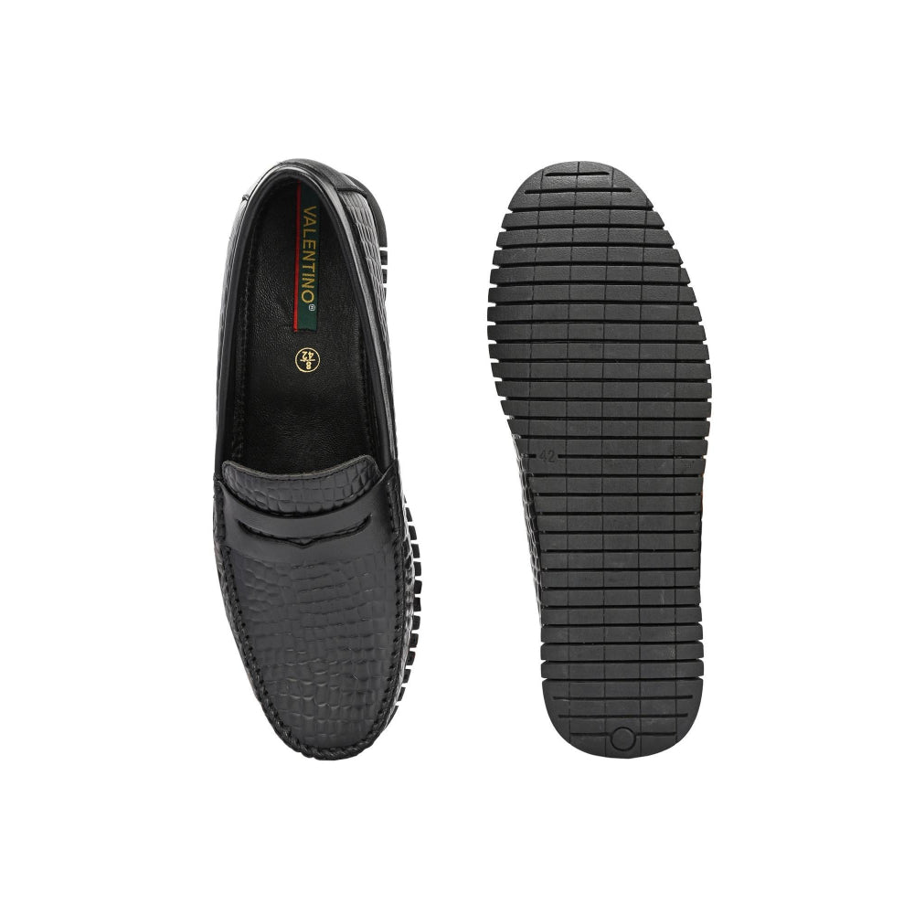 Valentino Men Premium Leather Textured Penny Loafers