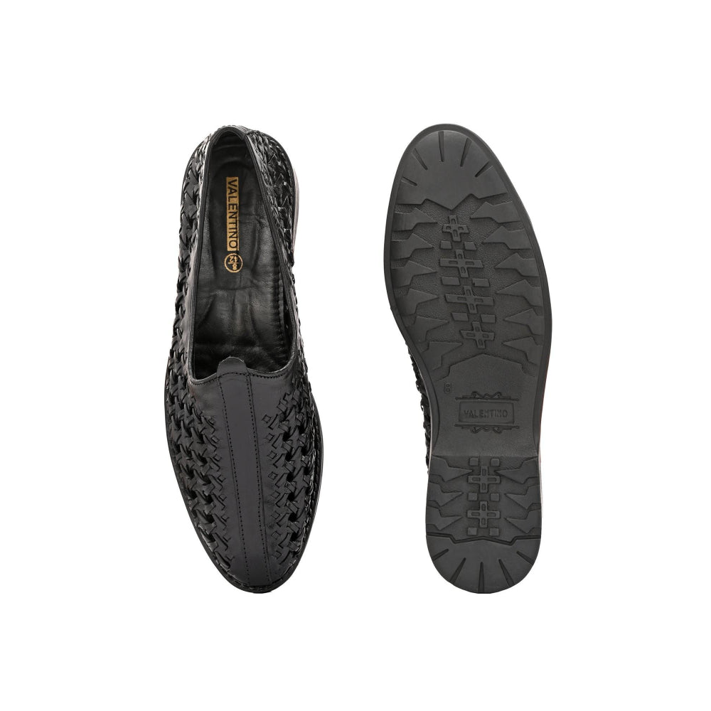 Valentino Men Premium Leather Ethnic Handwoven Slip-On Loafers