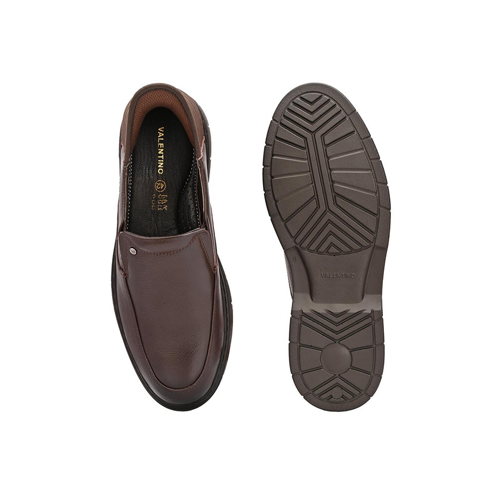 Valentino Men Premium Leather Brown Hands-Free Slip-In Loafer Shoes